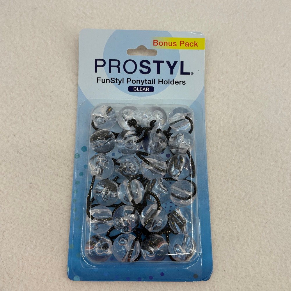 Prostyl FunStyl Ponytail Holders Clear Bead Hair Ties Bonus Pack Retro Accessory